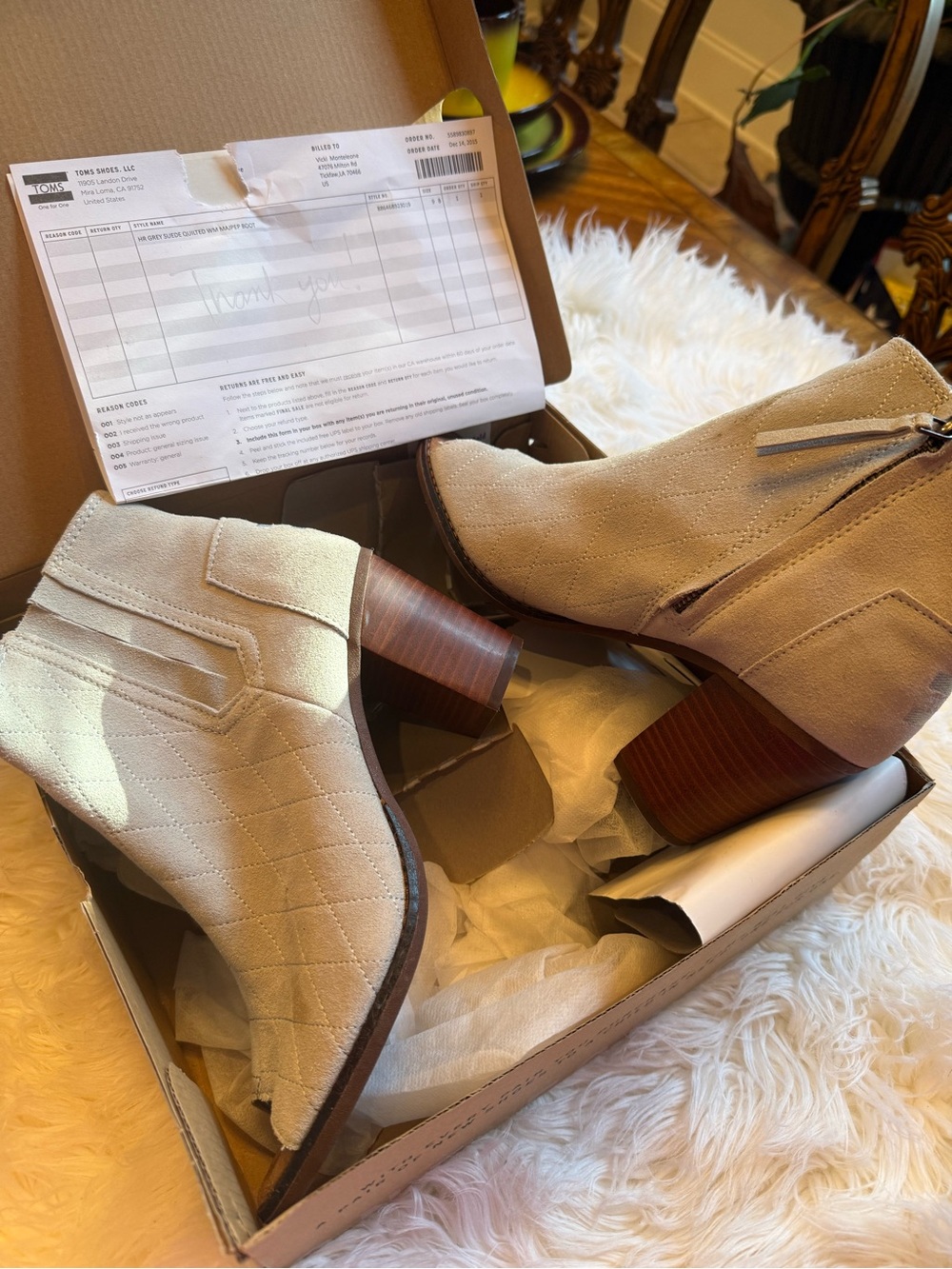 Toms Beige Suede Ankle Booties with Stacked Heel